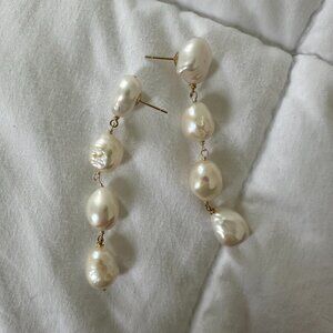 NWOT Pearl 14k Gold Plated Drop Earrings